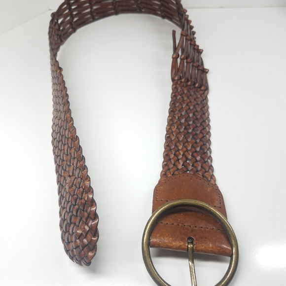 Linea Pelle Tan Brown Veg Leather Braided Woven Belt - Picture 7 of 8